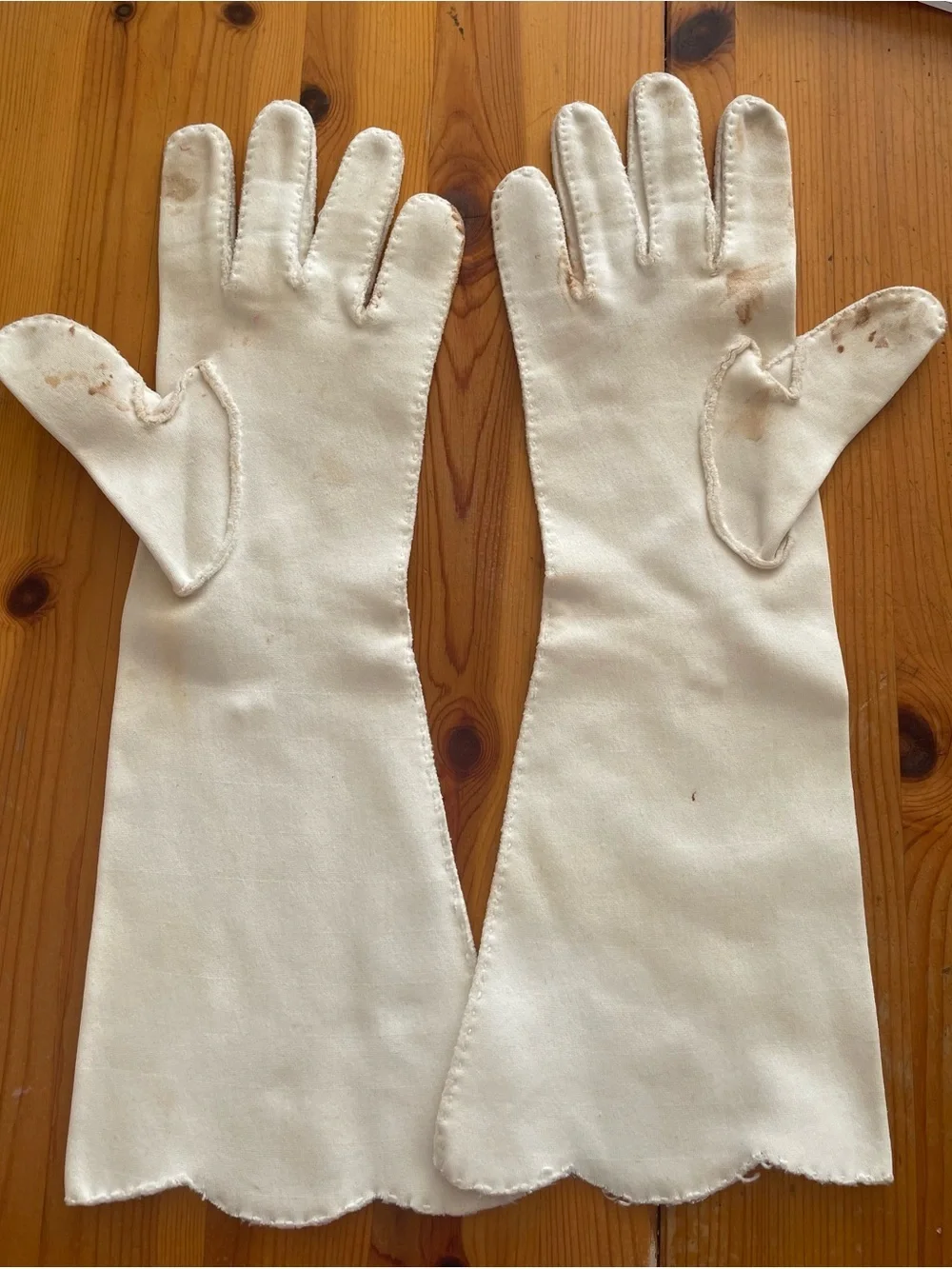 Vintage 1950’s Off-White Formal 13” Dress Gloves with Embroidered Detail